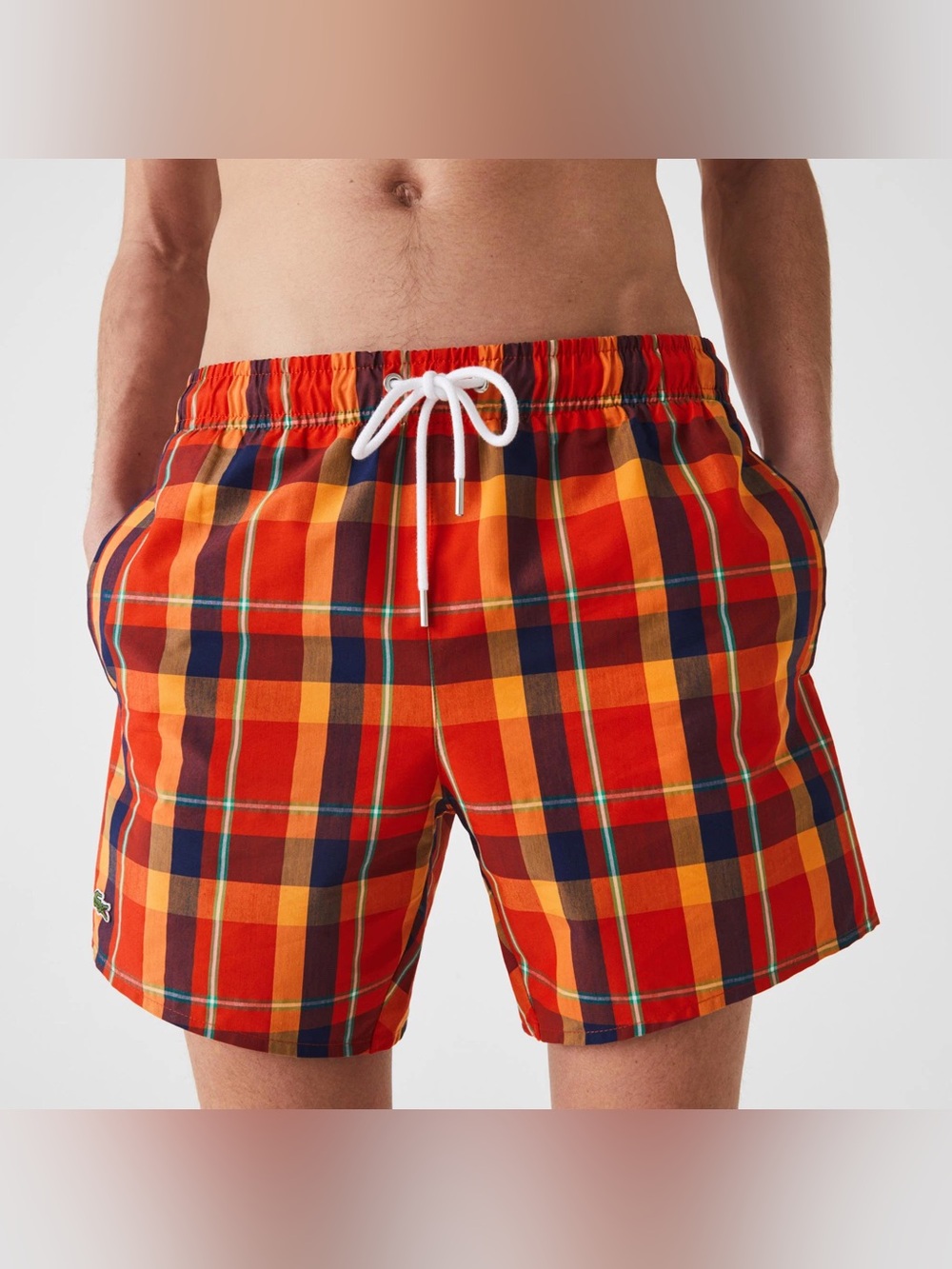 Lacoste men’s vibrant plaid swimming truck shorts sz medium